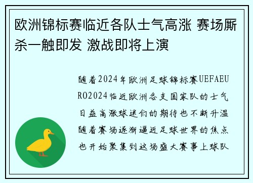 欧洲锦标赛临近各队士气高涨 赛场厮杀一触即发 激战即将上演